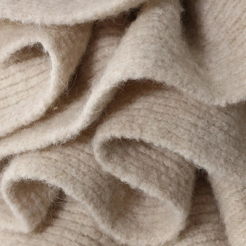 NastyENF Effortless Long Sweater Coat with Three Dimensional Flower Mini Skirt and Knitted Cardigan