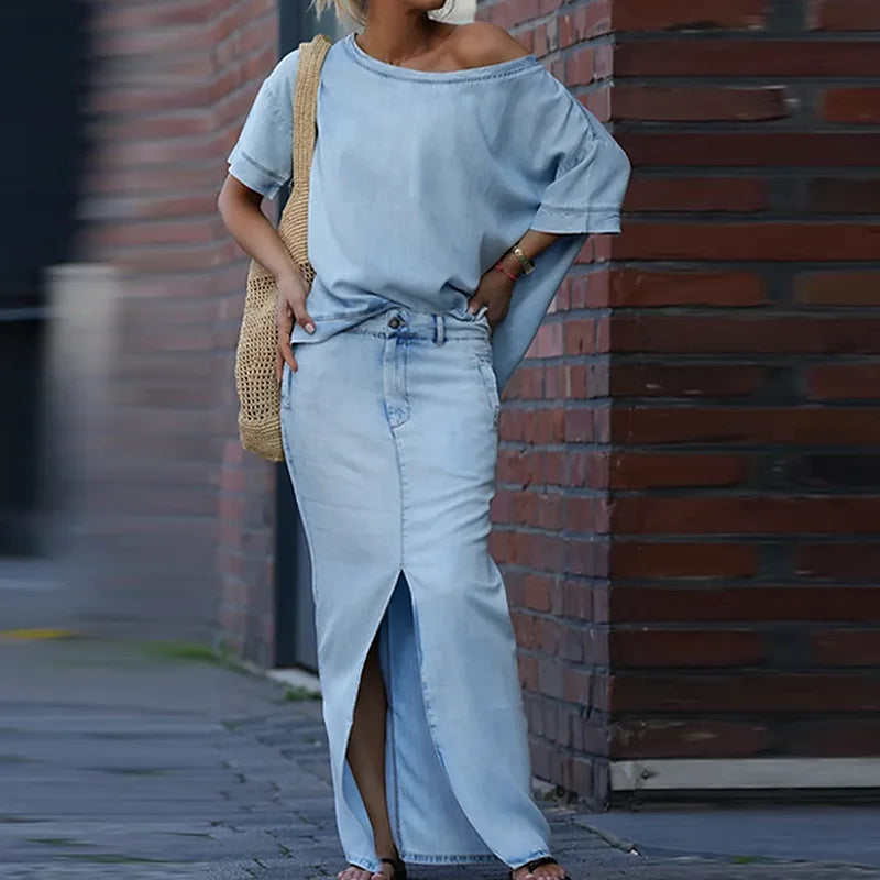 NastyENF Unbothered Skew Collar Two Piece Casual Skirt Suit