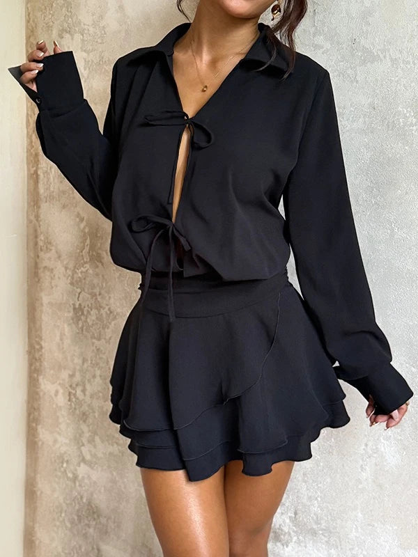 NastyENF Sassiness Sexy Tie-up Long Sleeve A Line Mini Dress