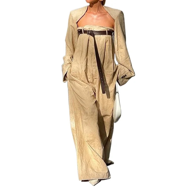 NastyENF Attitude Khaki Wide Leg Jumpsuit and Jacket