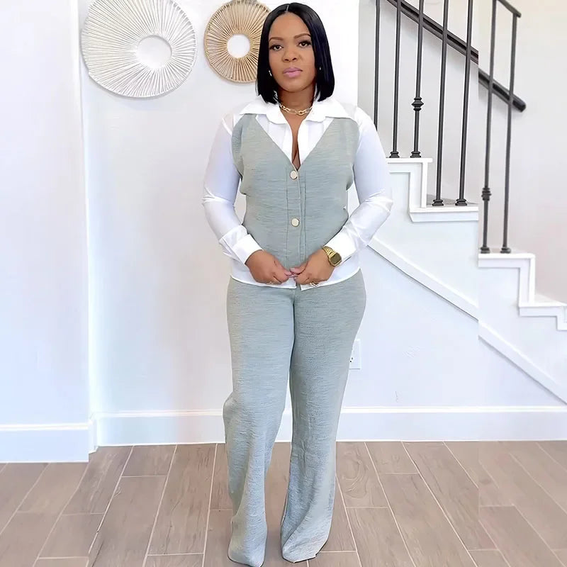 NastyENF Fundamental Elegant Vest Style Top and Wide Leg Pants Set