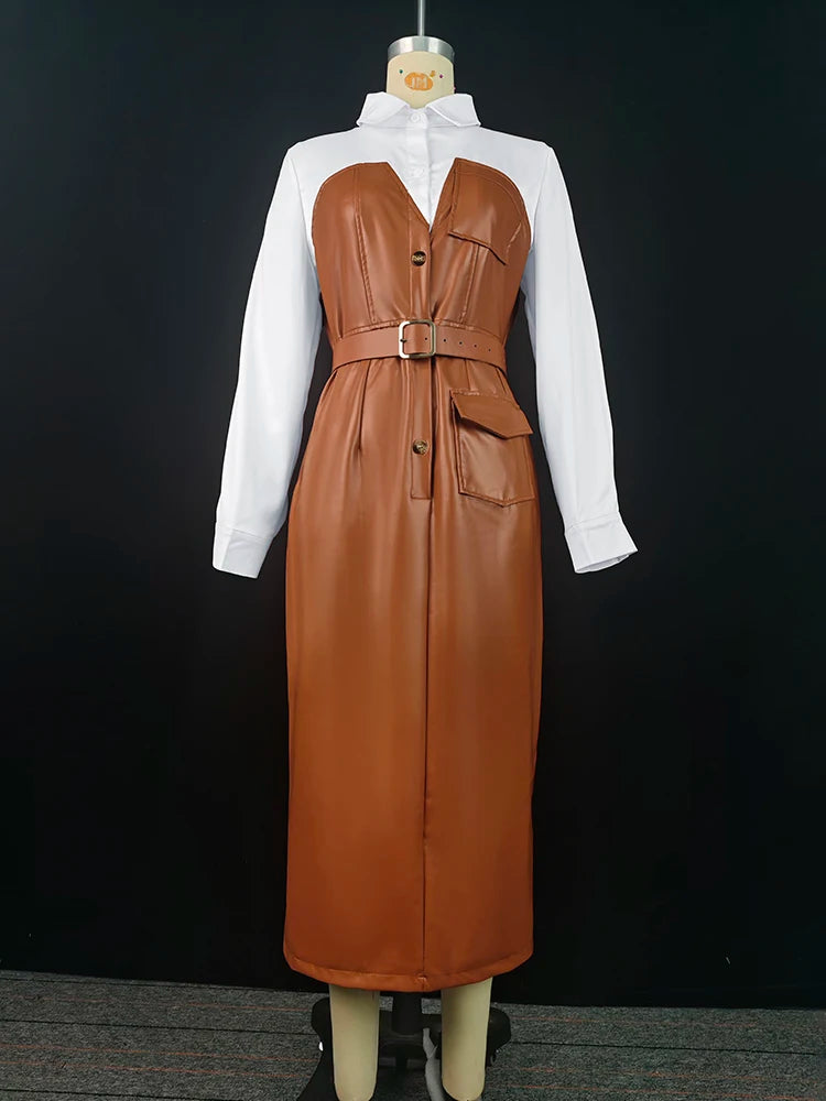 NastyENF Versatility Faux Leather Belted Midi Dress