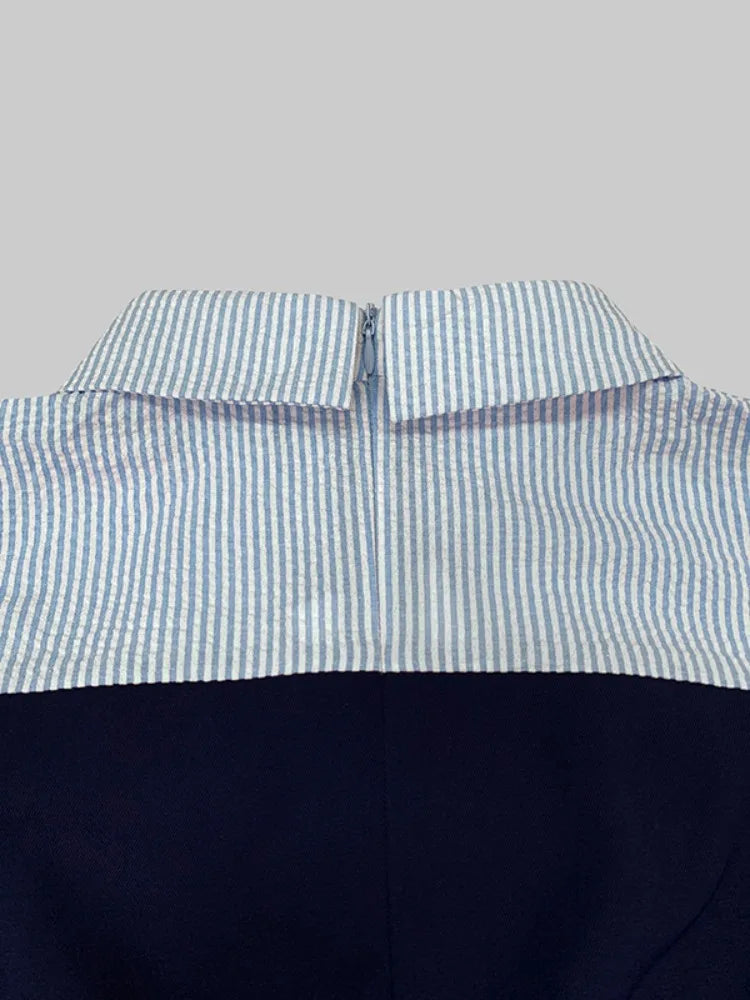 NastyENF Straightforward Casual Striped Split-Joint Lapel Jumpsuit