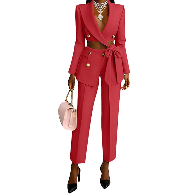 NastyENF Midterms Elegant Lace-up Blazer & Long Pant Set