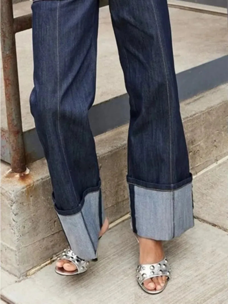 NastyENF TGIF Patchwork Jean Set with Loose Bottoms and Deep V-Neck