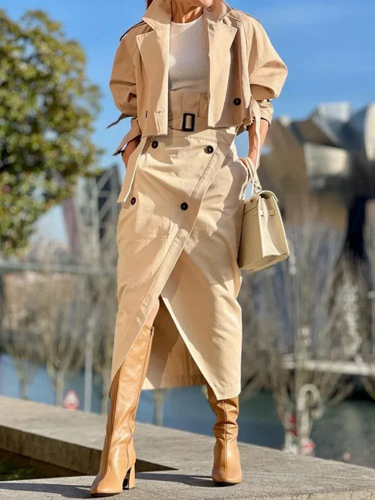 NastyENF On The Case Two Piece Cargo Setwith Long Sleeve Jacket and Wrap High Split Skirt