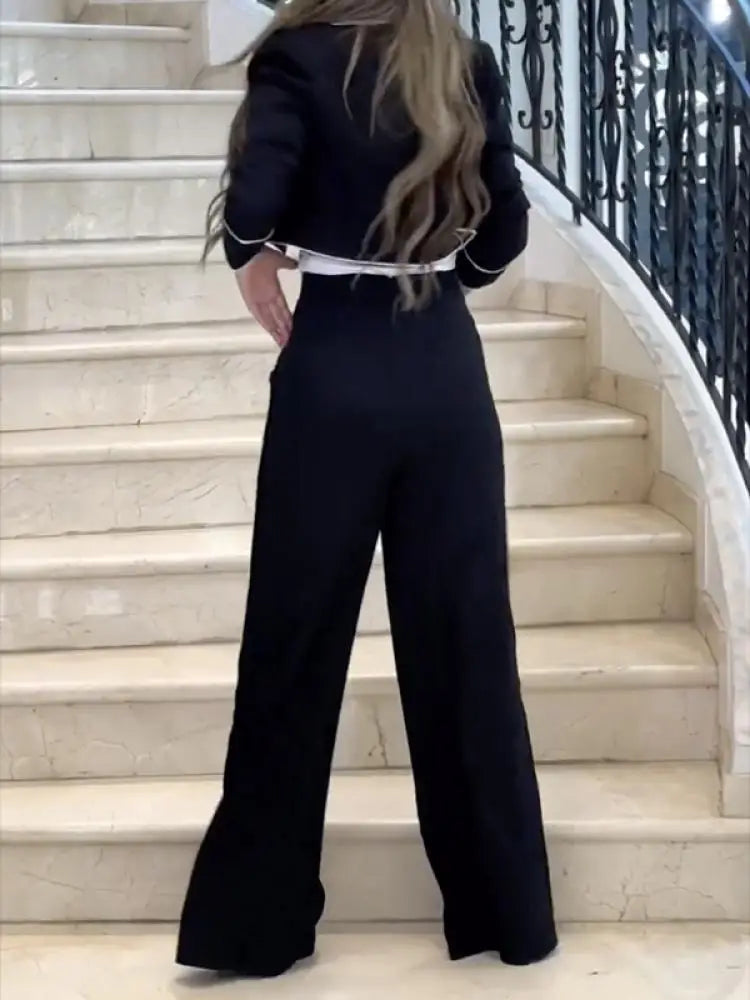 NastyENF Snapping Out Casual Pants Set with Notched Collar and High Waist Side Buttoned Pants