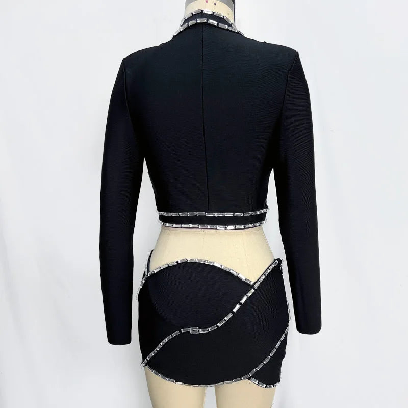 NastyENF Unapologetic Shining Crystal Bodycon Skirt Set