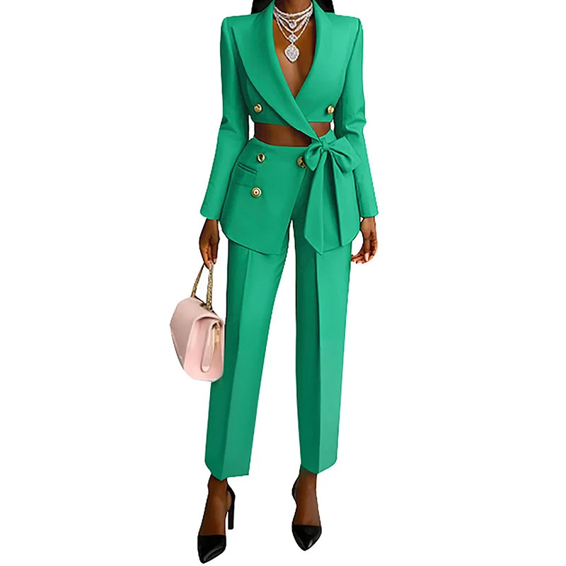 NastyENF Midterms Elegant Lace-up Blazer & Long Pant Set