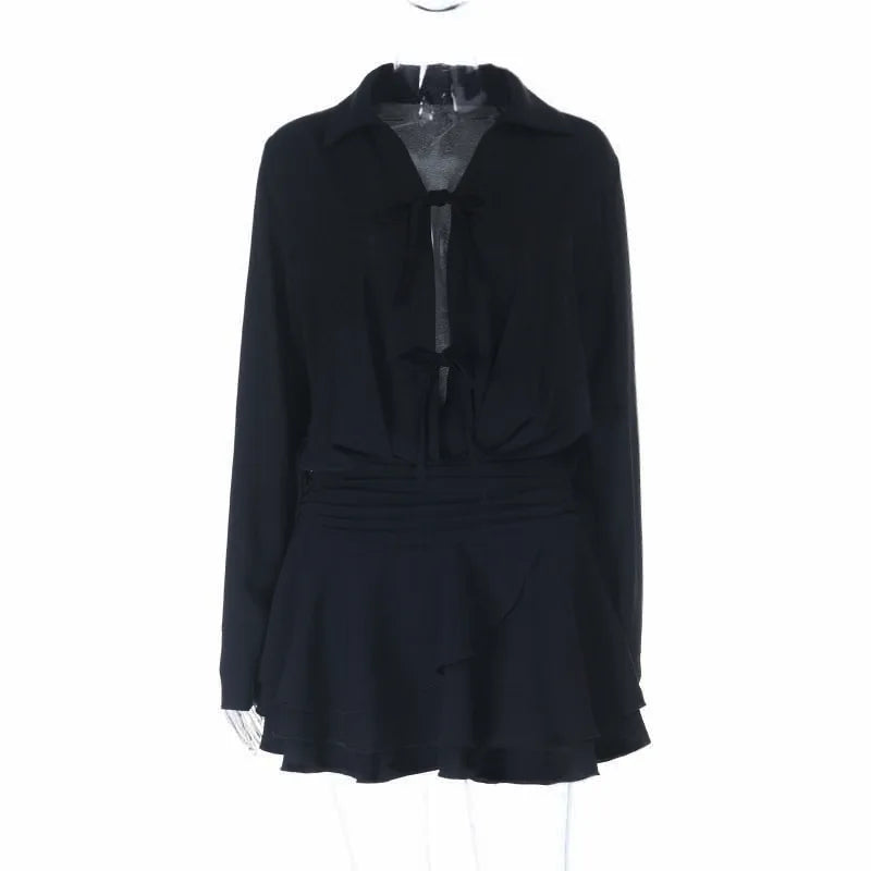 NastyENF Sassiness Sexy Tie-up Long Sleeve A Line Mini Dress