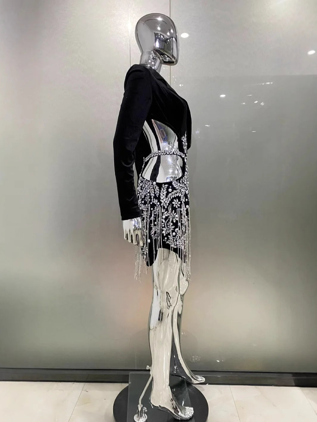 NastyENF Natural Causes Luxury Rhinestone and Fringe Hollow Suit Dress