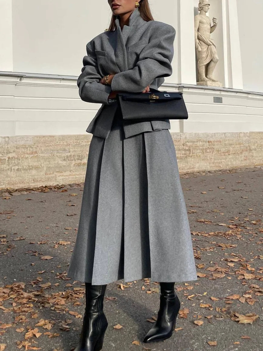 NastyENF Engaged Casual Suit with Jacket and A-line Pleated Skirt