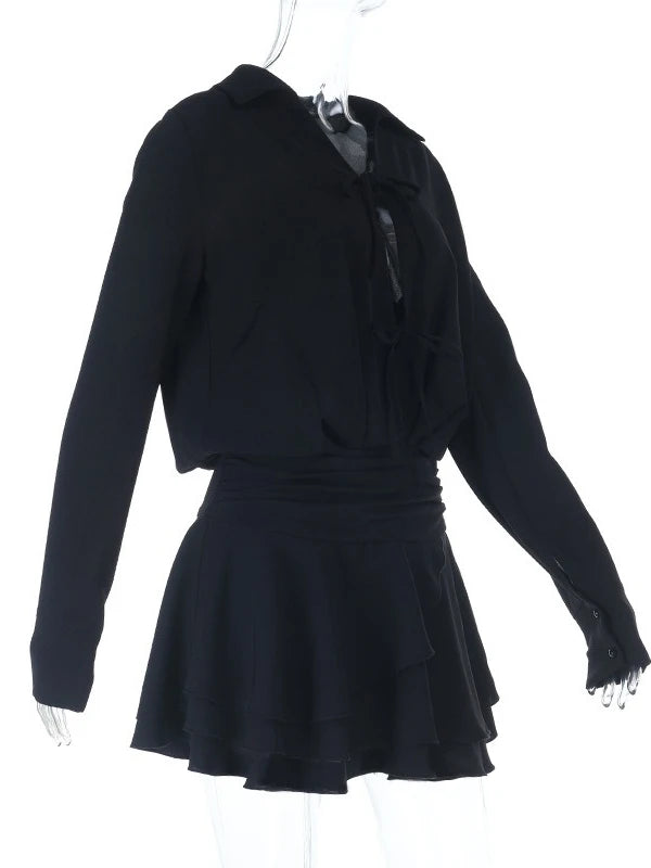 NastyENF Sassiness Sexy Tie-up Long Sleeve A Line Mini Dress