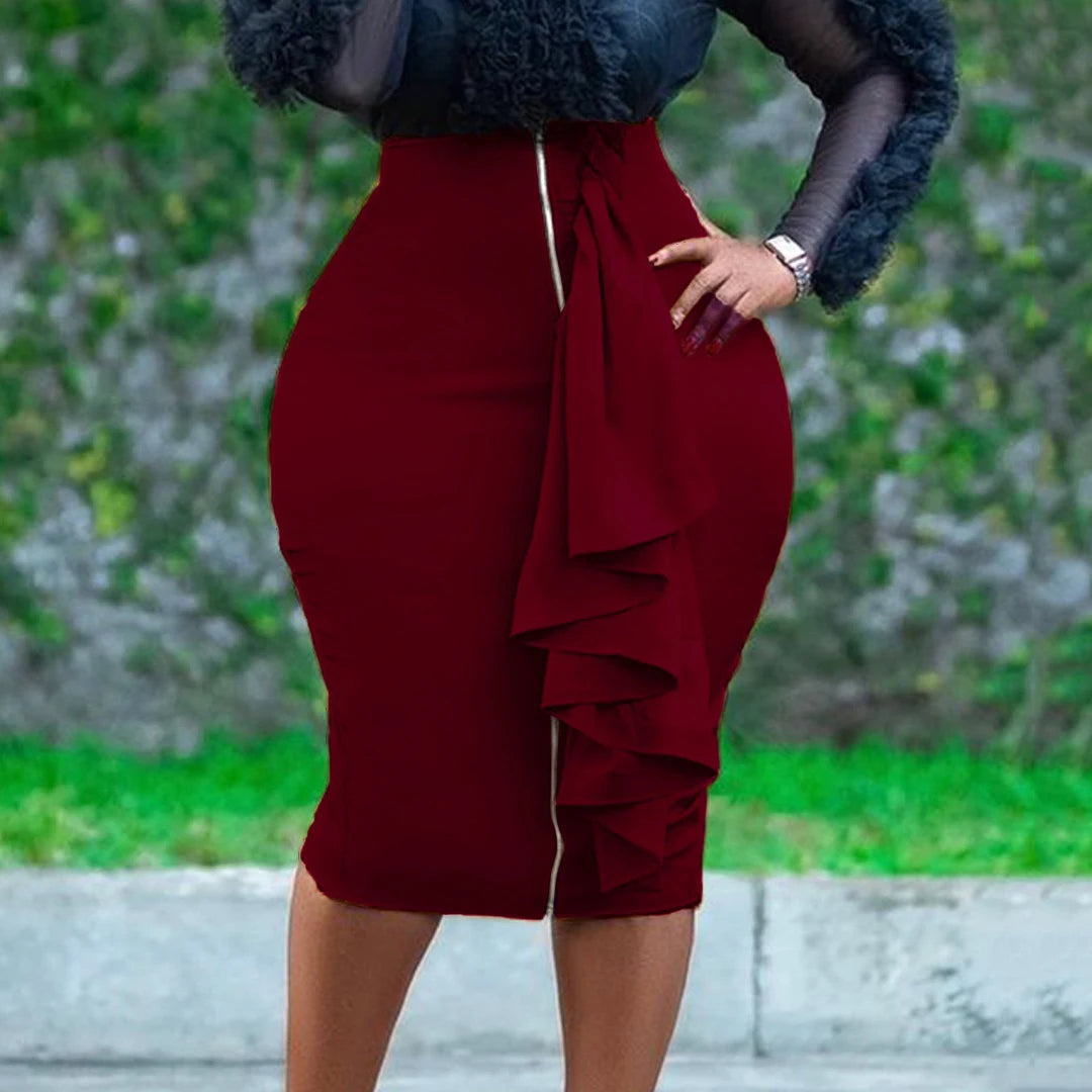 NastyENF Ruffle the Surface Sexy High Waisted Bodycon Skirt with Ruffle detail