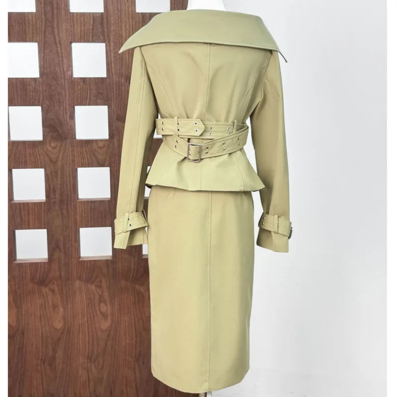 NastyENF In The Trenches Sexy Double-Breasted Short Trench Coat and Wrapped Skirt