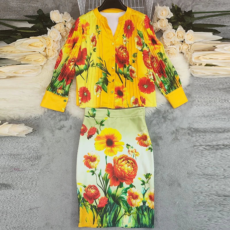 NastyENF Up and Coming Sexy Floral Print Two Piece Set with Lantern Sleeve