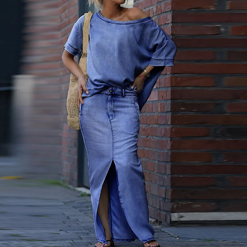 NastyENF Unbothered Skew Collar Two Piece Casual Skirt Suit