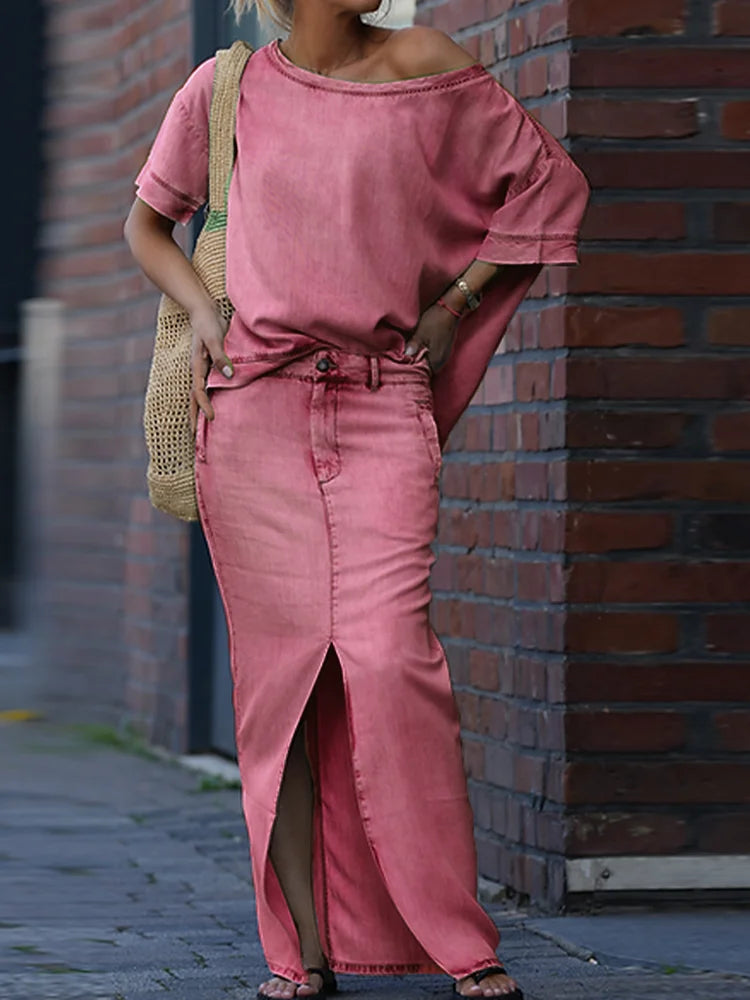 NastyENF Unbothered Skew Collar Two Piece Casual Skirt Suit