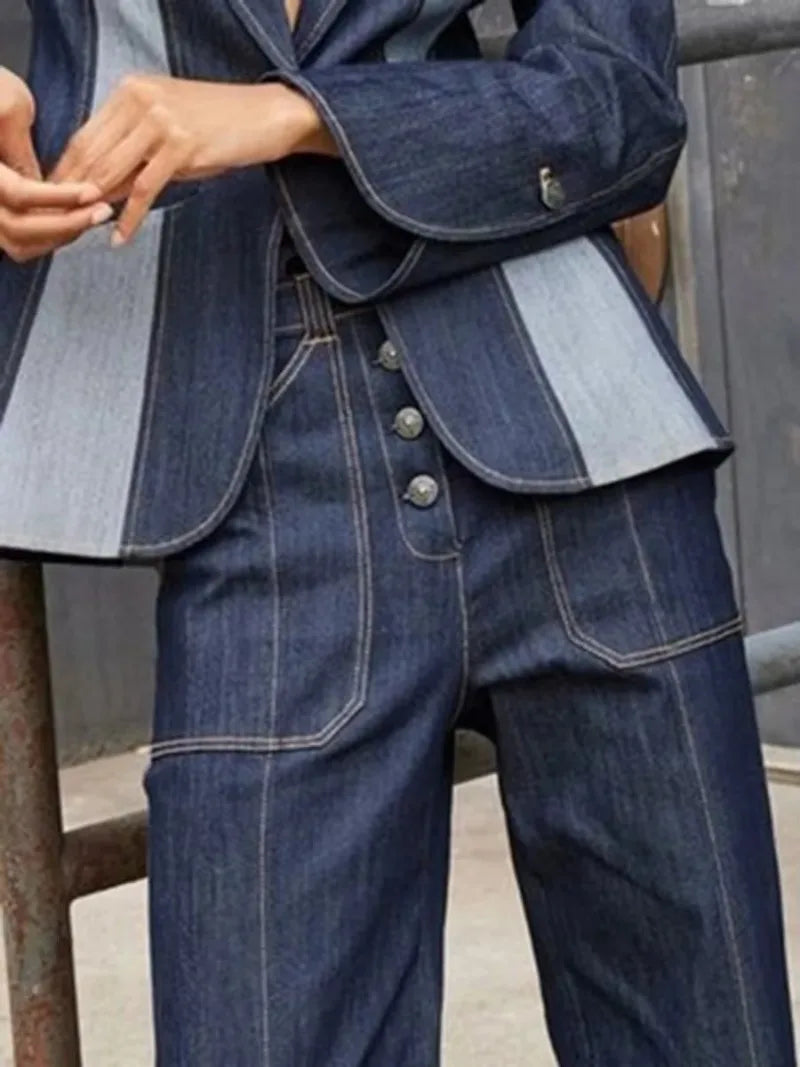 NastyENF TGIF Patchwork Jean Set with Loose Bottoms and Deep V-Neck