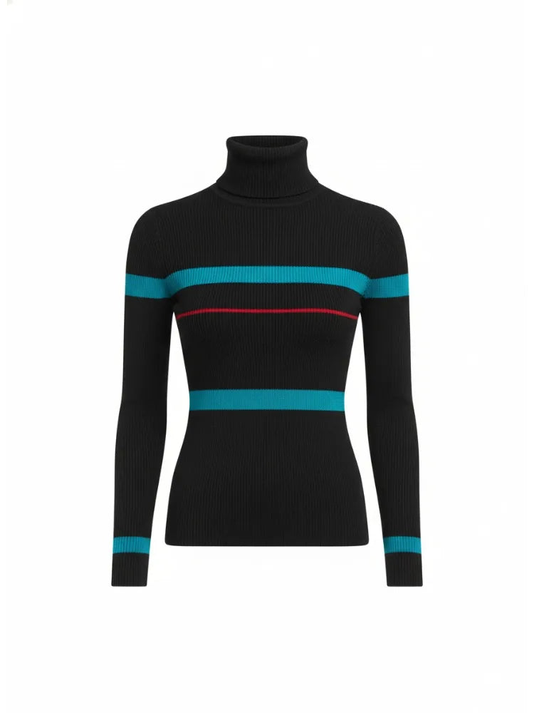 NastyENF Cozy Days Contrast Color Striped Turtleneck Sweater and High Waist Straight Pants