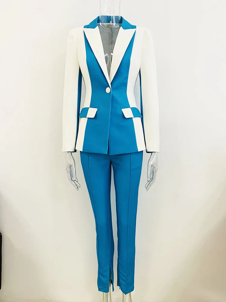 NastyENF Blocked Contrast Color Block Blazer and Pencil Pants