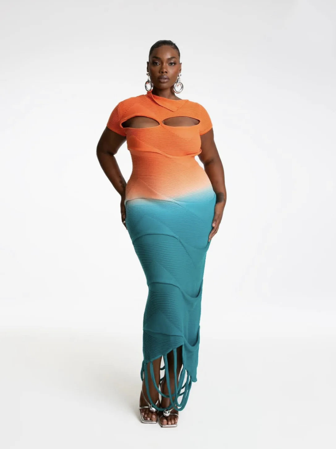 NastyENF Radiance Sexy Long Gradient Knitted Sweater Dress with Cutout detail