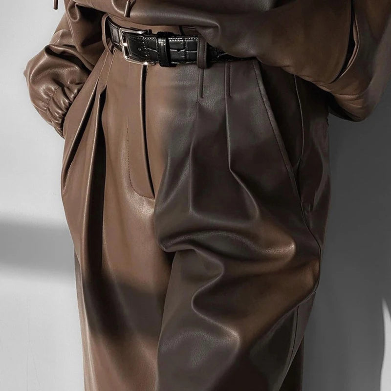 NastyENF Say Less Faux Leather Hooded Set with High Waist Knee Length Shorts