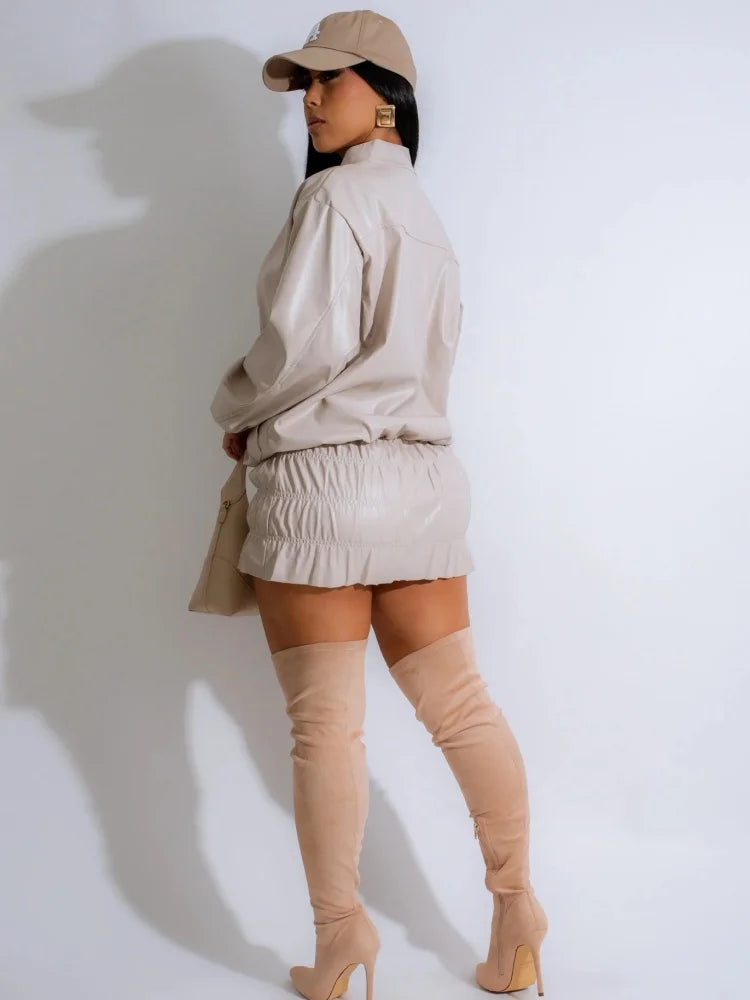 NastyENF Decompressed Faux Leather Two Piece Skirt Set