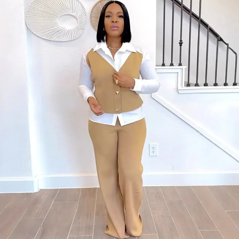 NastyENF Fundamental Elegant Vest Style Top and Wide Leg Pants Set