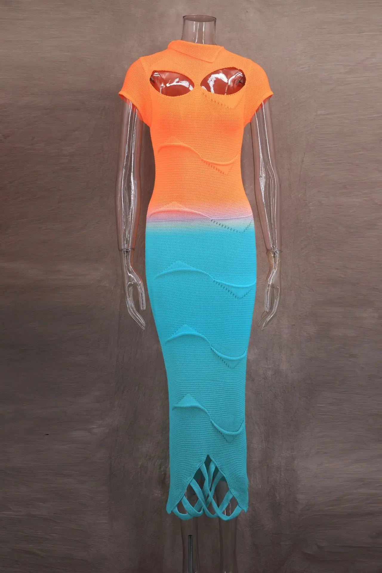 NastyENF Radiance Sexy Long Gradient Knitted Sweater Dress with Cutout detail