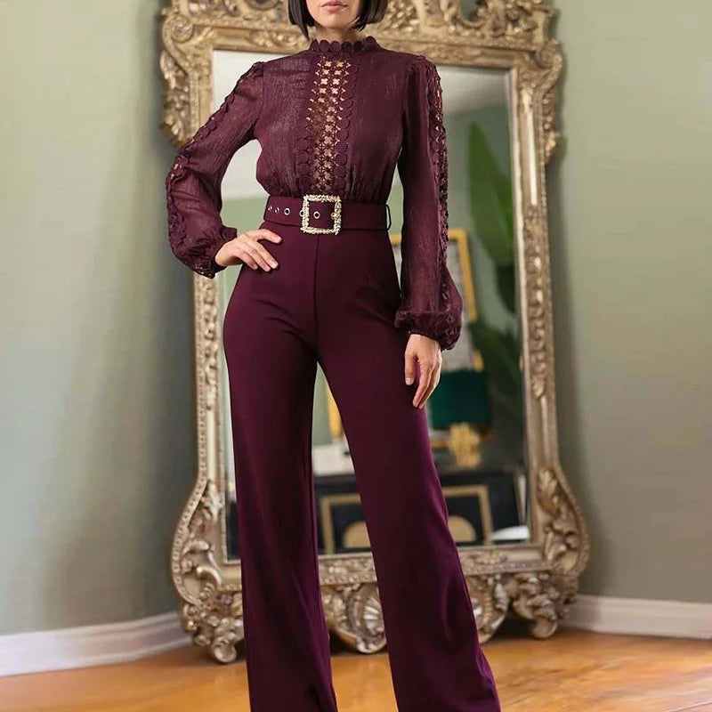 NastyENF Jump On It Lace Patchwork Long Sleeved Banquet Jumpsuit