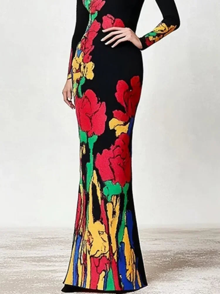 NastyENF In Bloom Multi-Colored Floral Printed Evening Dress