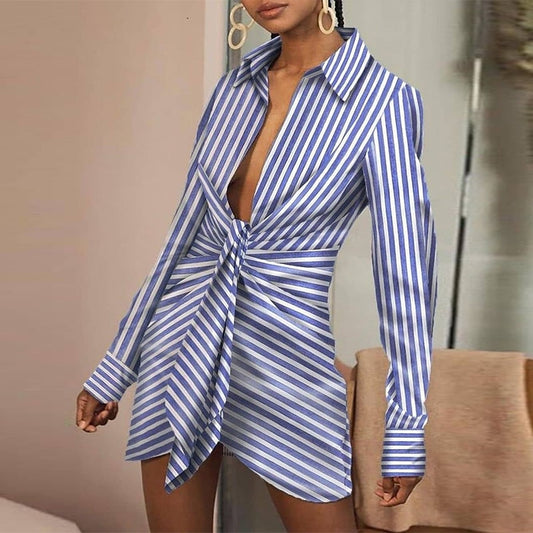 NastyENF Get in LIne Casual Striped Shirt Dress