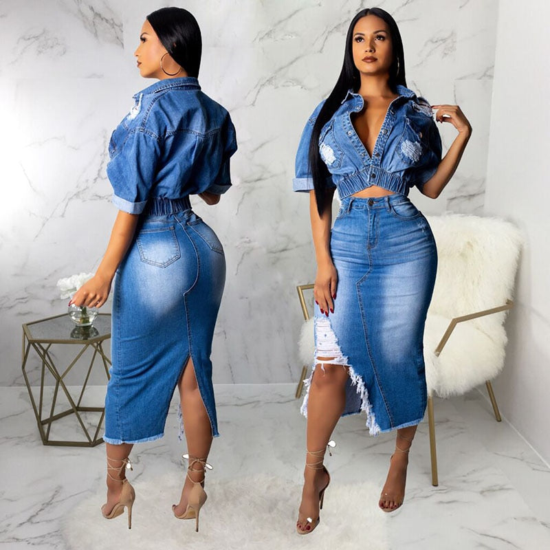 NastyENF Humpdays Sexy Denim Skirt Set