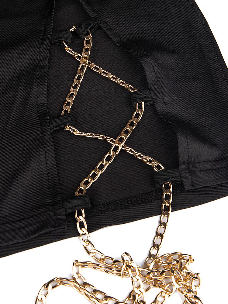 NastyENF Escapades Sexy Black Chain Mini Skirt Set