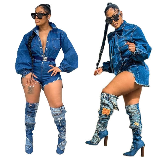 NastyENF Gifted Denim Romper with Bow Tie